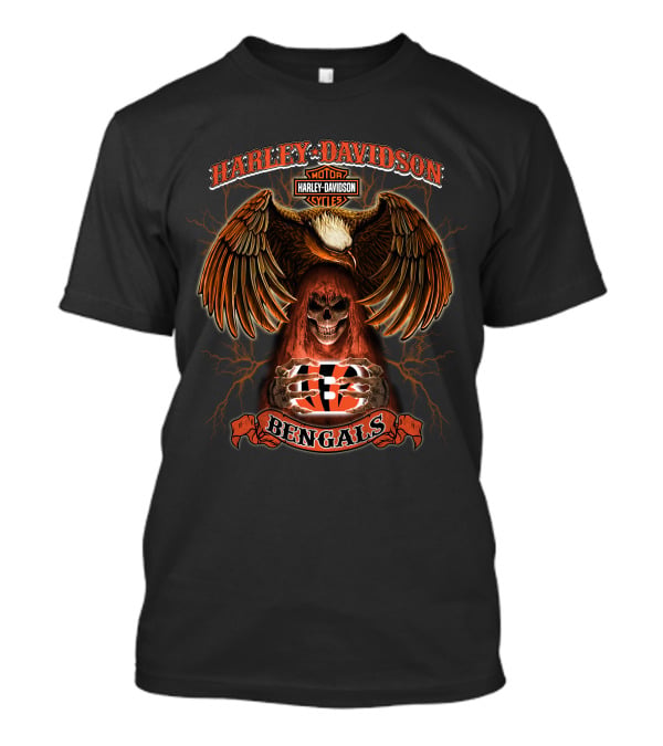 Harley Davidson Motor Cycles Cincinnati Bengals Eagle Skull T-Shirt