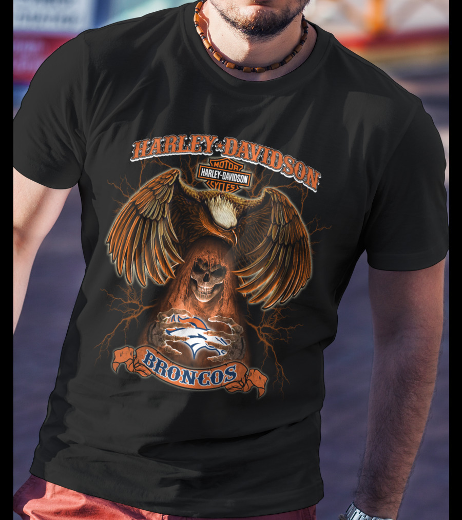Harley Davidson Motor Cycles Broncos Denver Broncos Nfl T-Shirt