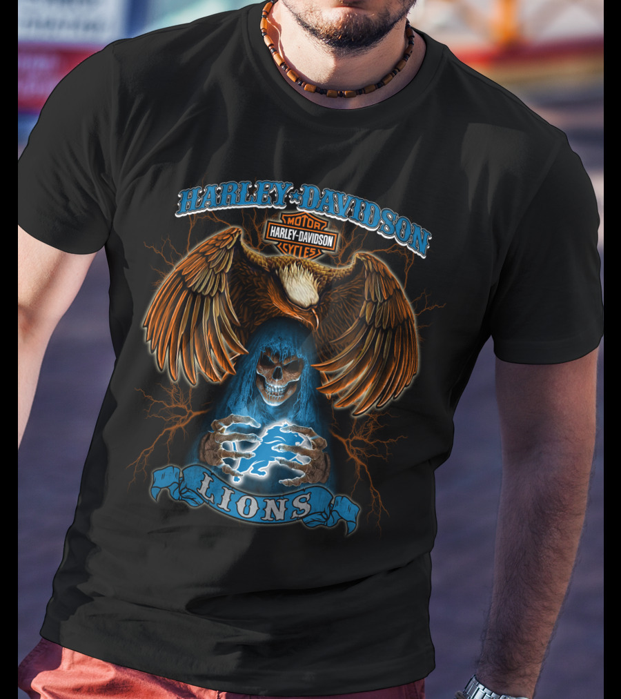 Harley Davidson Lions Eagle Skull Motorcycles Lightning T-Shirt