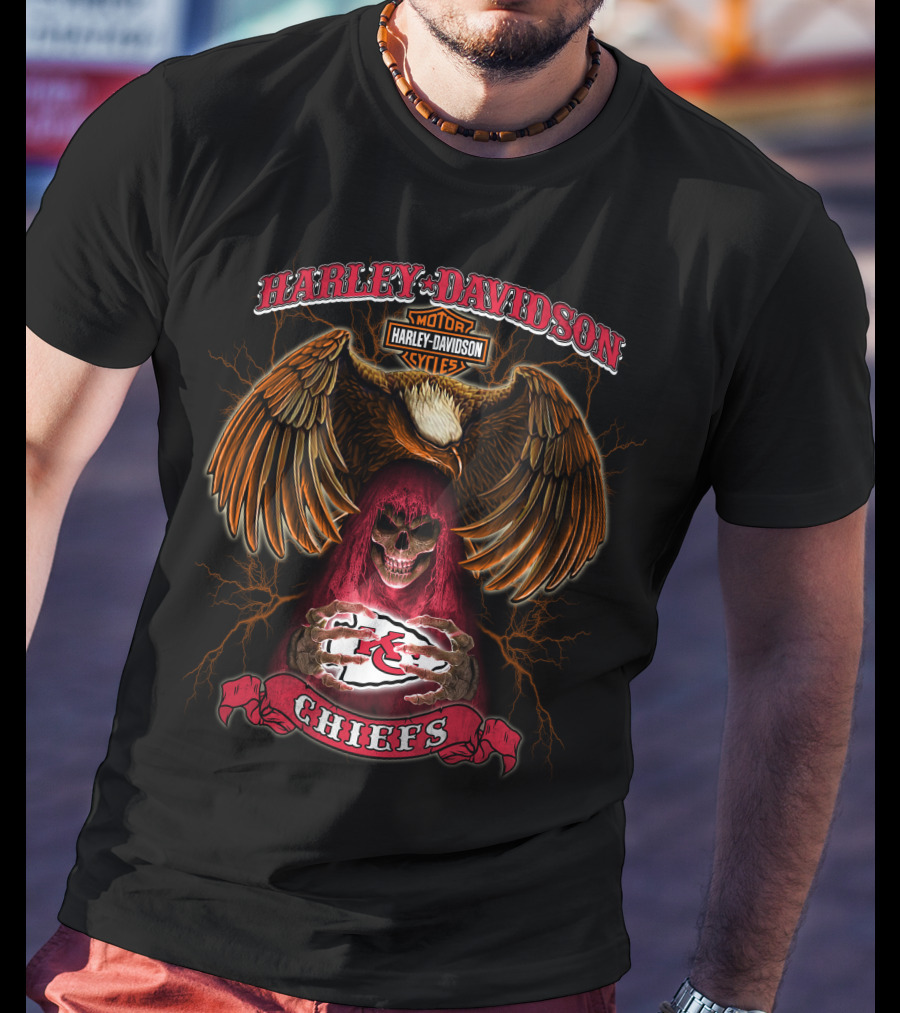 Harley Davidson Chiefs Skull And Eagle Kansas City Chiefs Nfl T-Shirt