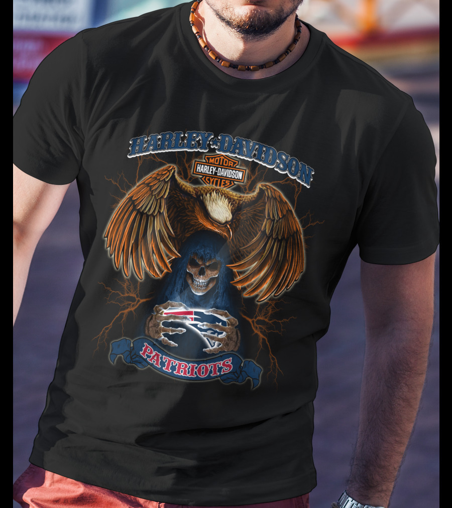 Harley Davidson Motorcycles Patriots Eagle Skull T-Shirt