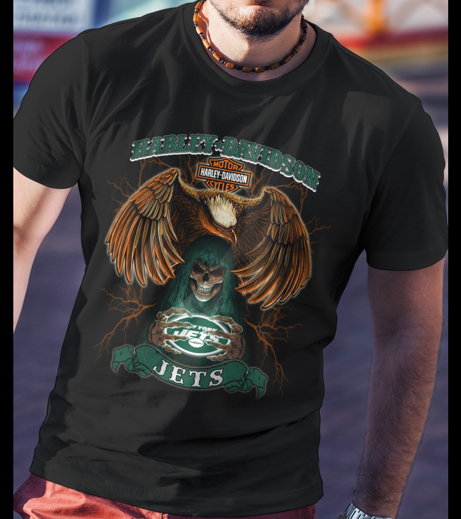 Harley Davidson Motor Cycles New York Jets Eagles Jets T-Shirt