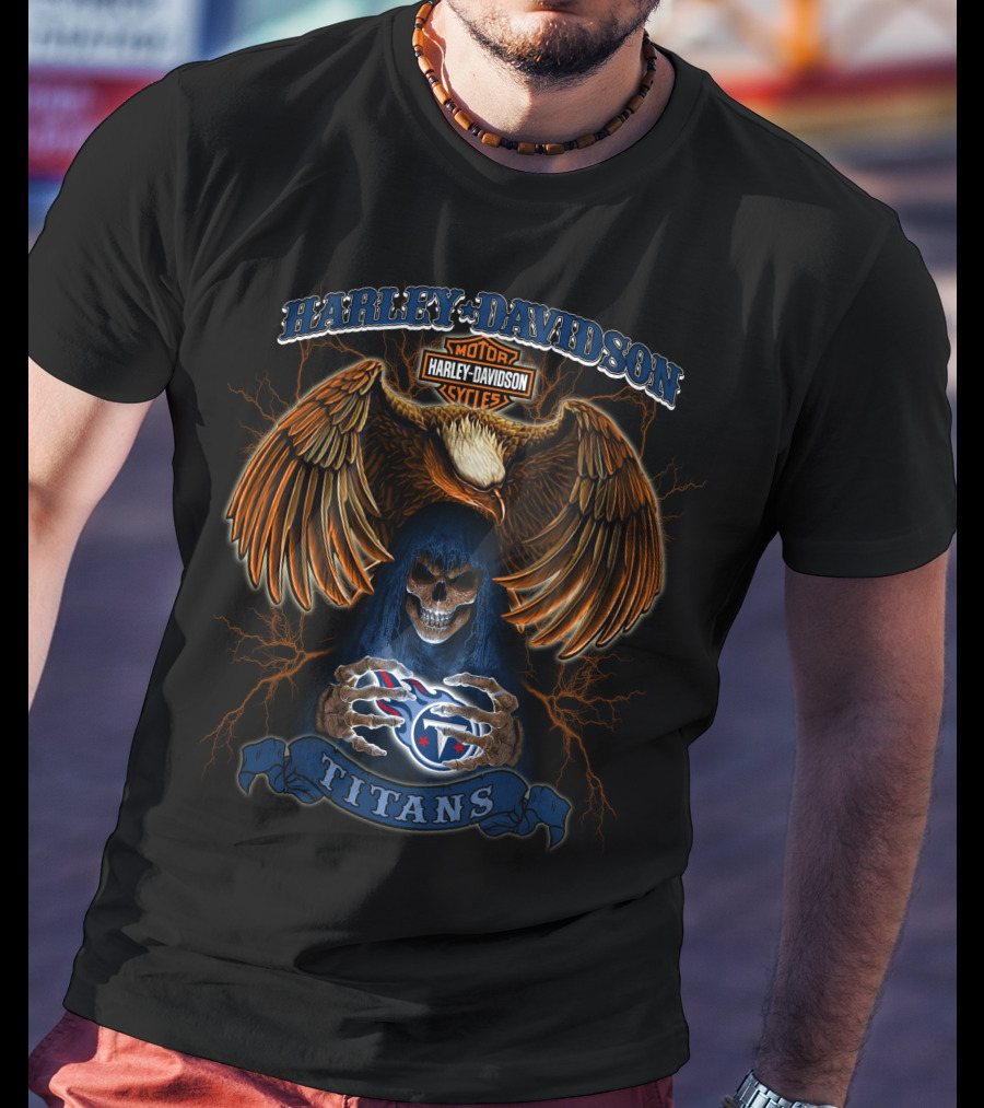 Harley Davidson Motor Cycles Titans Eagles Skull Football T-Shirt