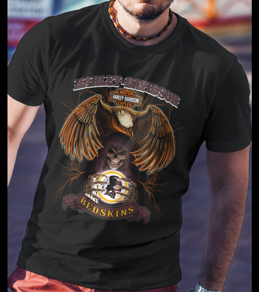 Harley Davidson Motorcycles Redskins Skull And Eagle T-Shirt