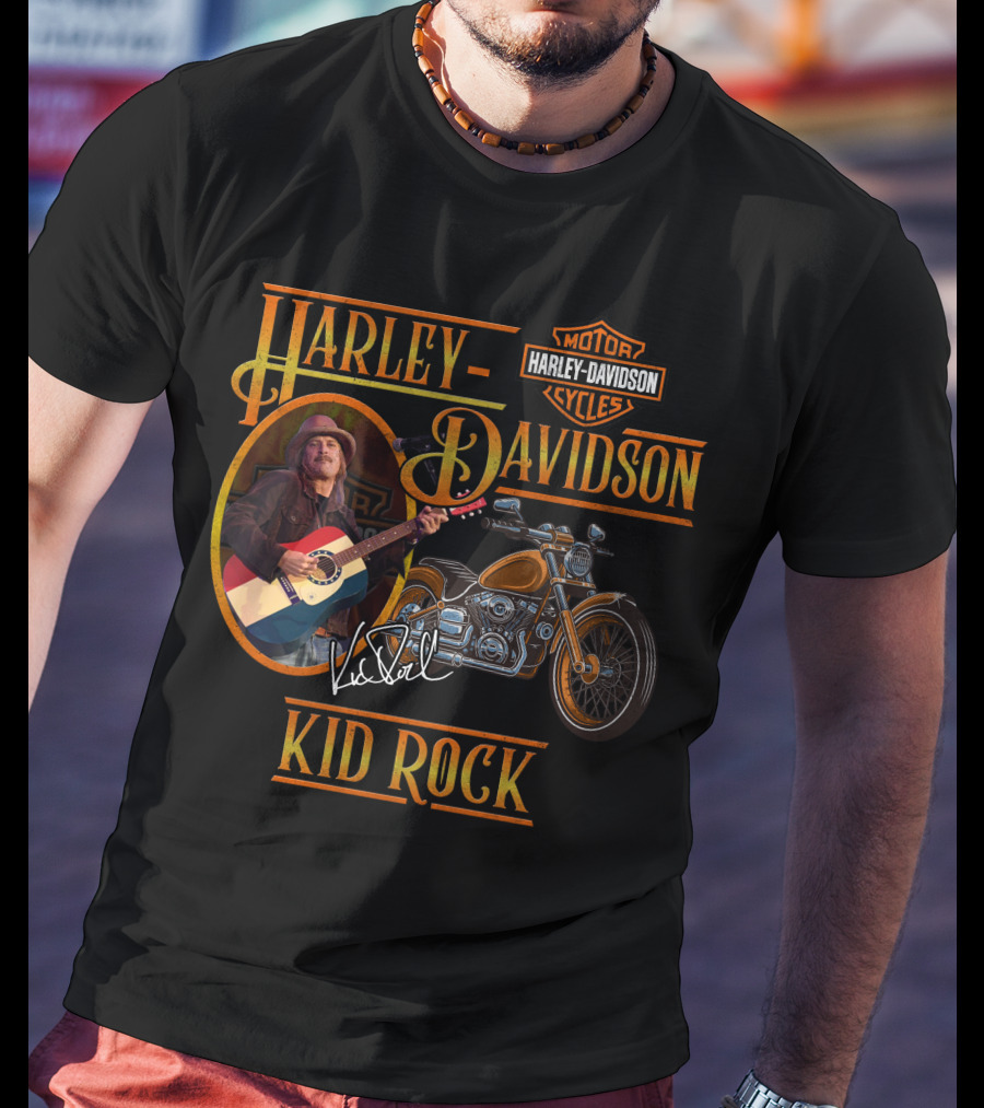Harley Davidson Kid Rock Motorcycle Guitar T-Shirt