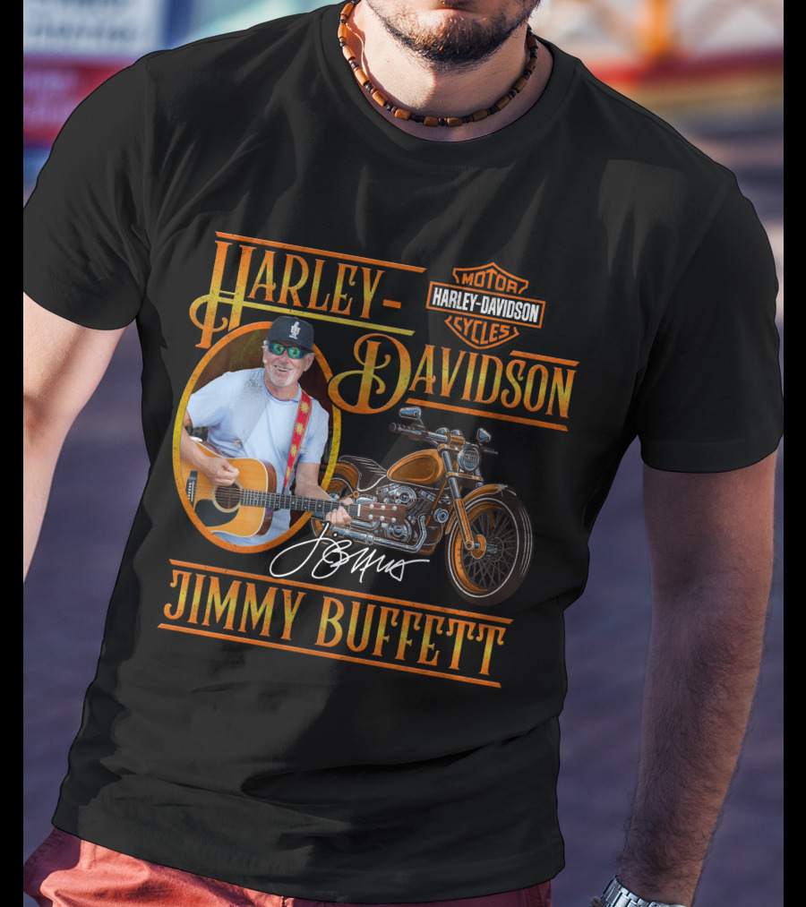 Harley Davidson Jimmy Buffett Motorcycle With Guitar And Signature T-Shirt