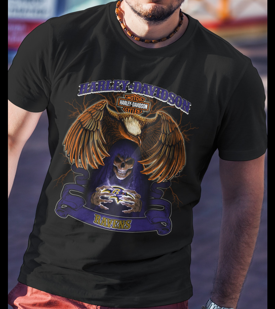 Harley Davidson Motorcycles Baltimore Ravens Nfl T-Shirt