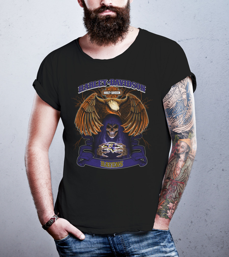 Harley Davidson Motorcycles Baltimore Ravens Nfl T-Shirt