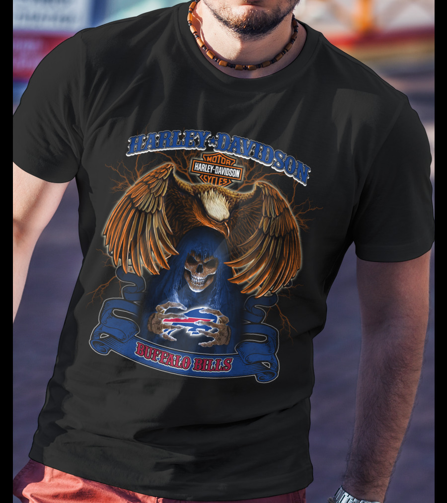 Harley Davidson Motorcycle Skull And Eagle Buffalo Bills Nfl T-Shirt