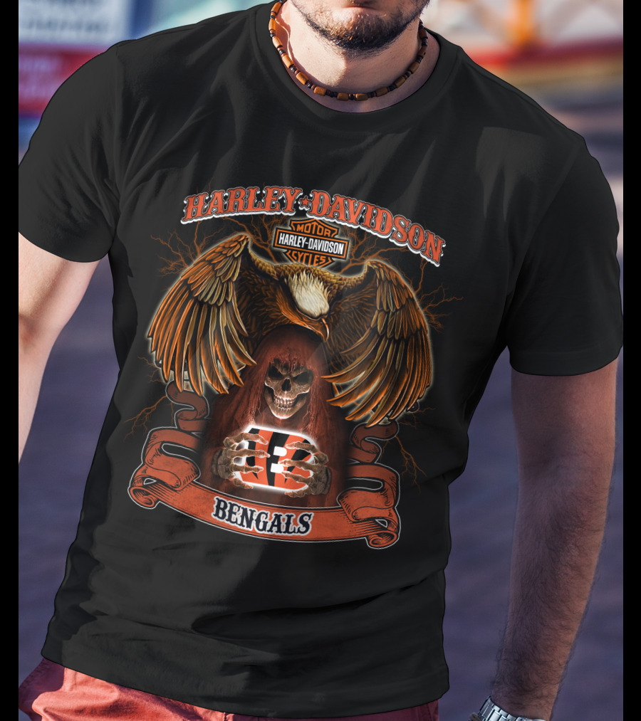Harley Davidson Motorcycles Eagle Cincinnati Bengals Nfl T-Shirt