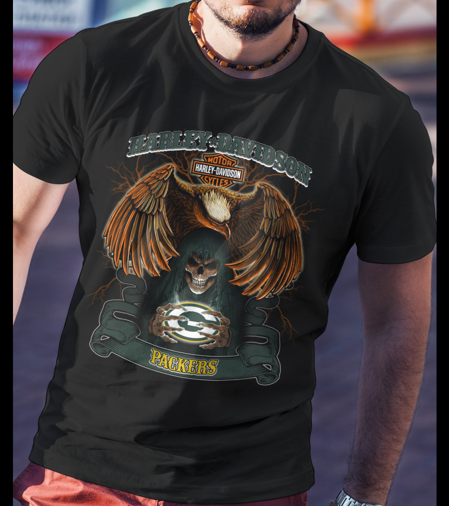 Harley Davidson Motor Cycles Packers Nfl Green Bay T-Shirt