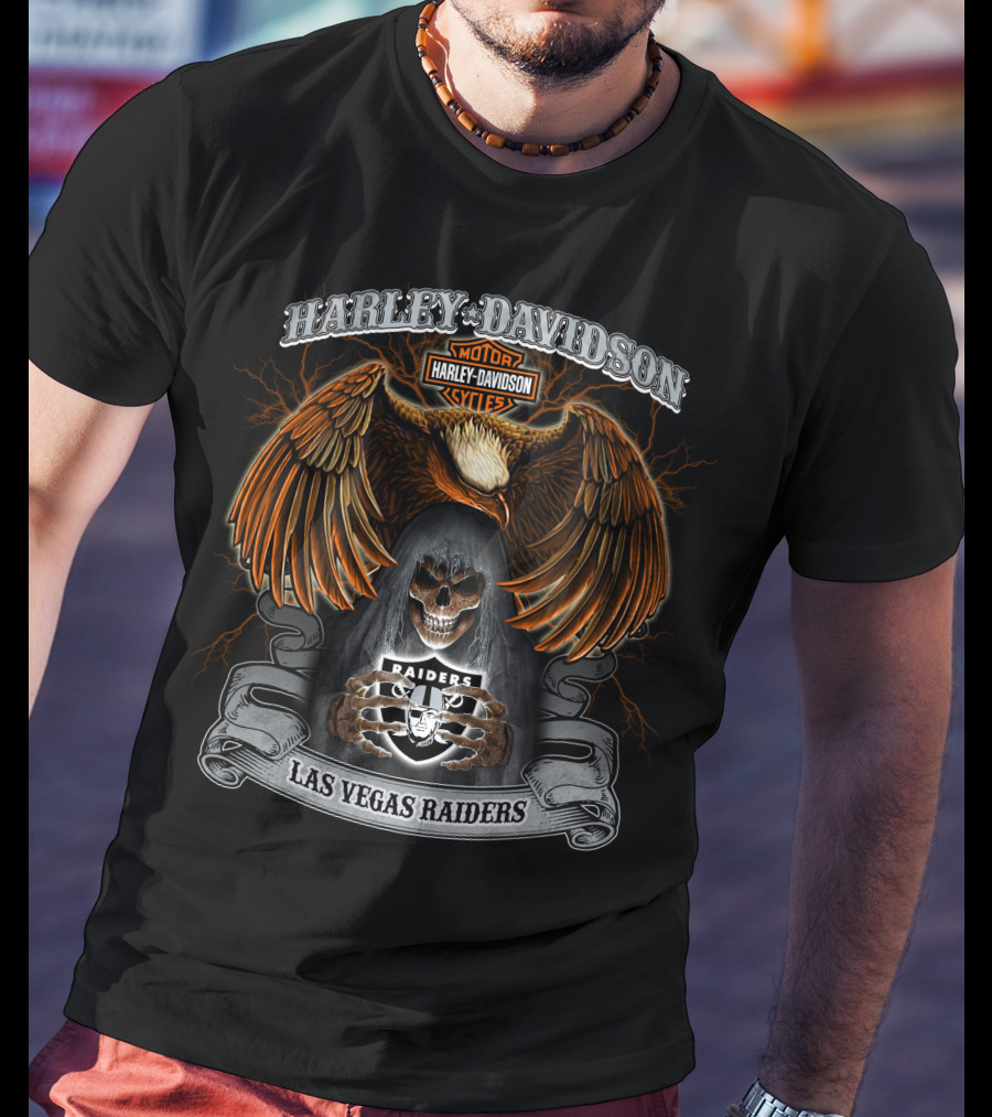 Harley Davidson Motorcycles Las Vegas Raiders Skull Eagle Nfl T-Shirt
