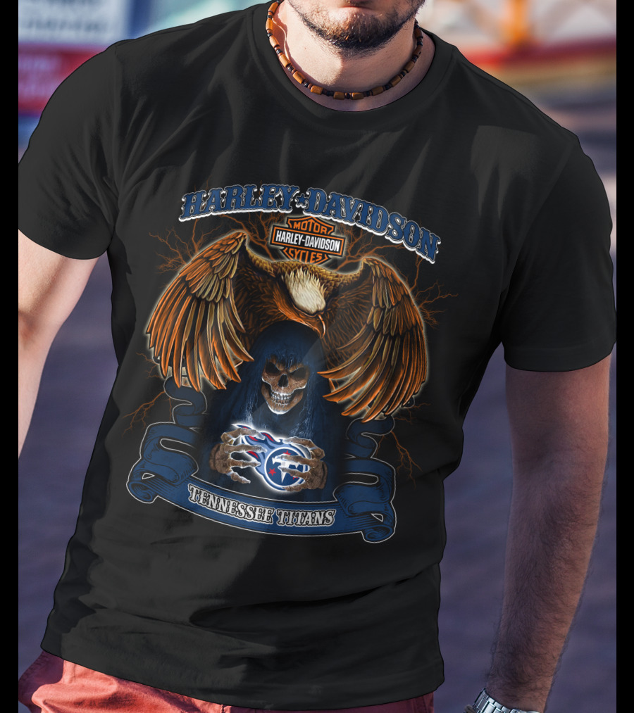 Harley Davidson Motorcycles Tennessee Titans Nfl Eagle Skull T-Shirt