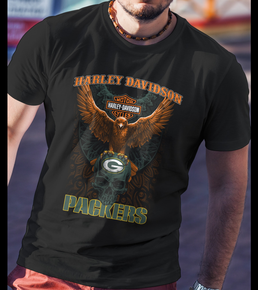 Harley Davidson Motorcycles Eagle Green Bay Packers T-Shirt