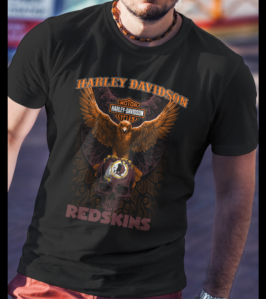 Harley Davidson Redskins Motorcycle Skull T-Shirt
