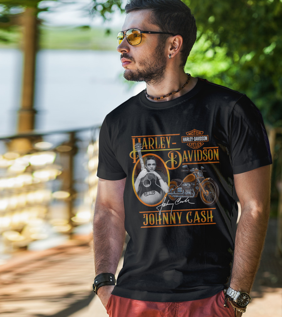Johnny Cash Harley Davidson Motor Cycles T-Shirt