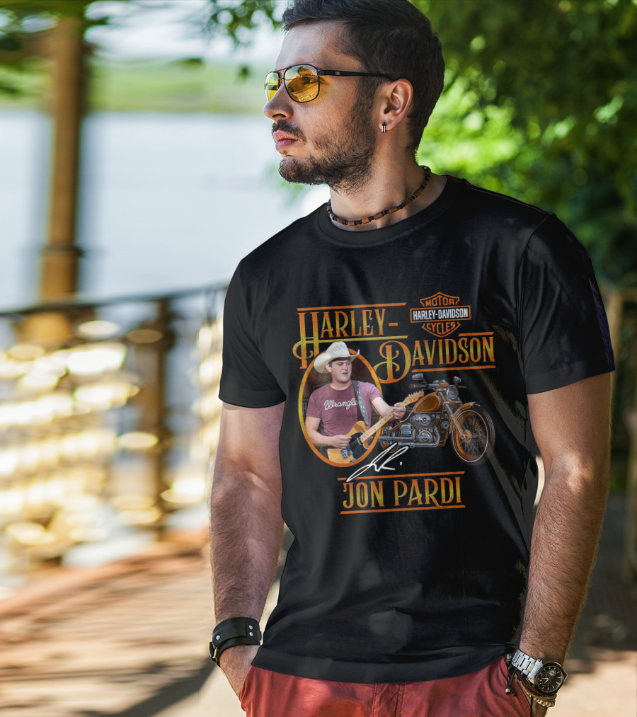 Harley Davidson Motor Cycles Jon Pardi Wrangler Guitar Signature T-Shirt