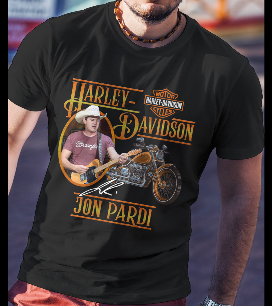 Harley Davidson Motor Cycles Jon Pardi Wrangler Guitar Signature T-Shirt