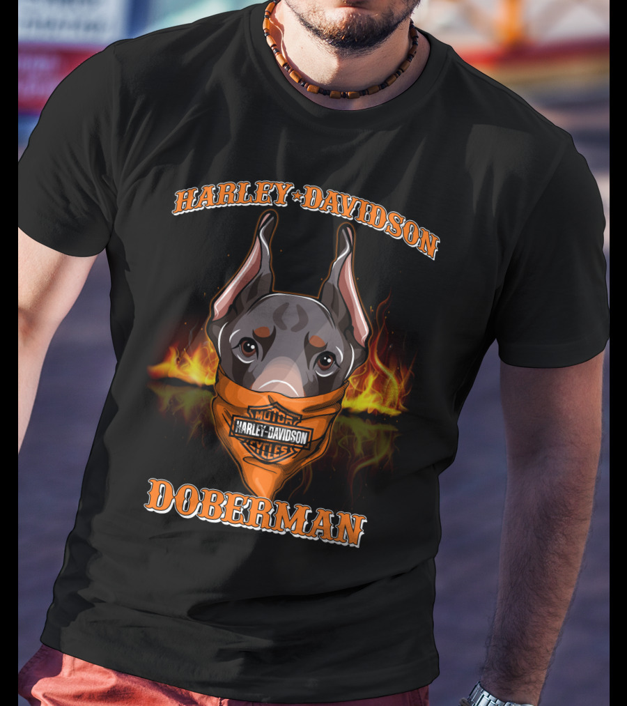 Harley Davidson Doberman Motorcycles Flames T-Shirt