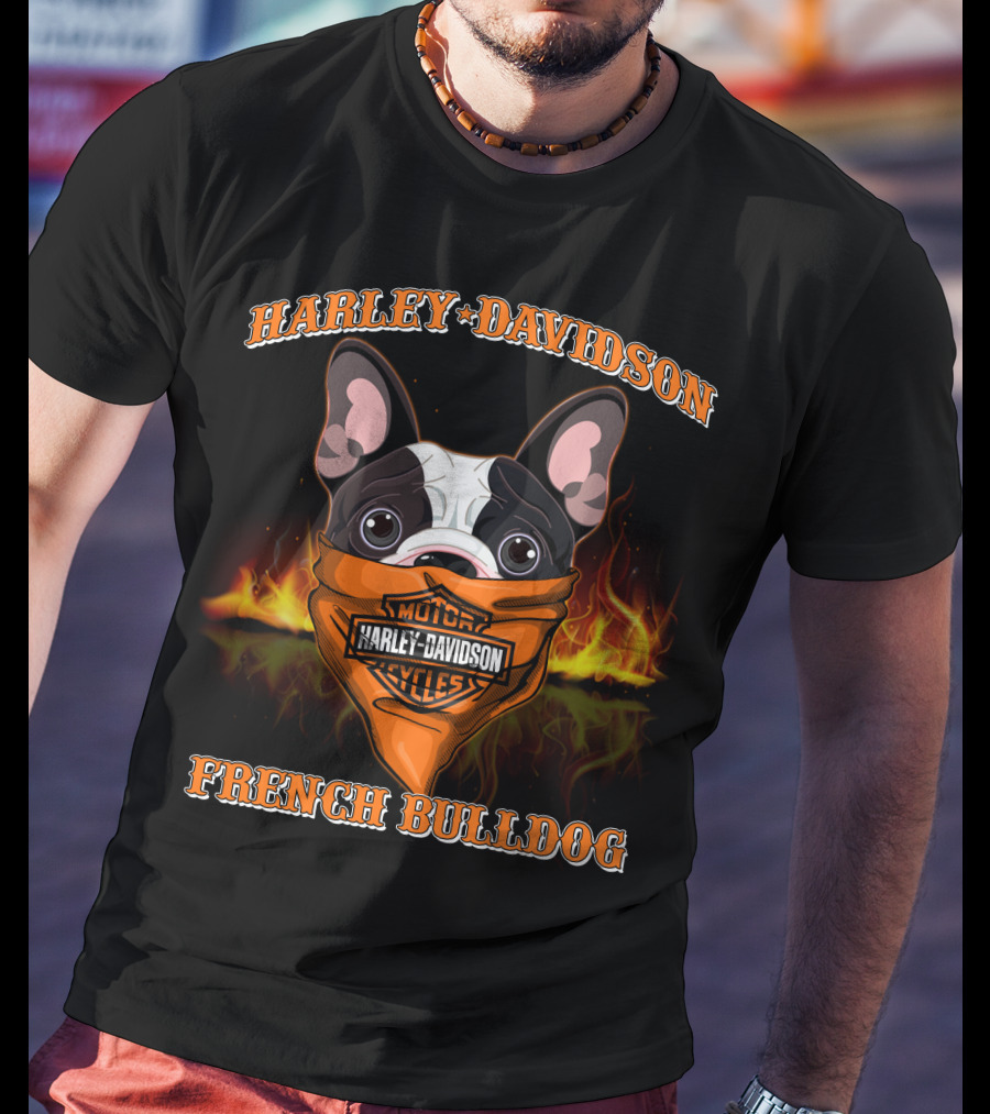 Harley Davidson French Bulldog With Flaming Bandana T-Shirt