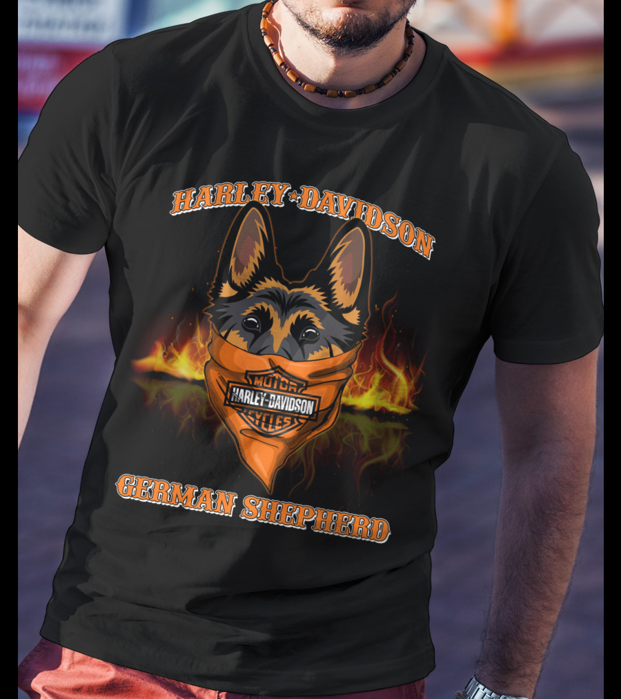 Harley Davidson Motor Cycles German Shepherd Flames T-Shirt