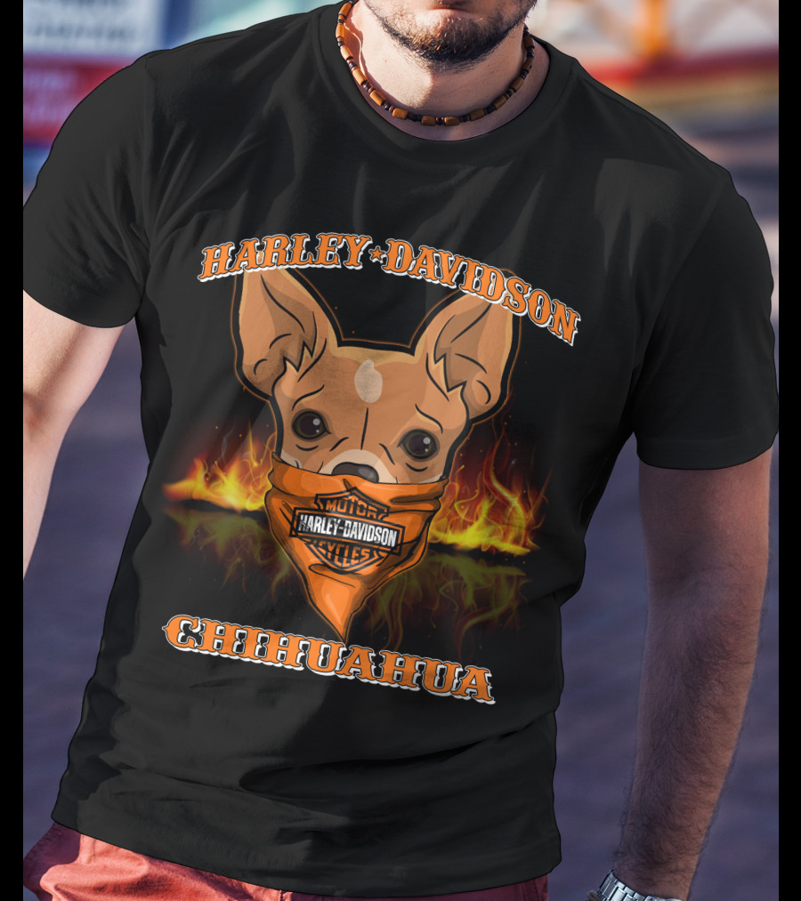 Harley Davidson Motor Cycles Chihuahua Flames T-Shirt