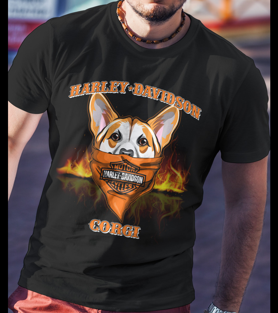 Harley Davidson Corgi Motorcycles Flame Bandana T-Shirt