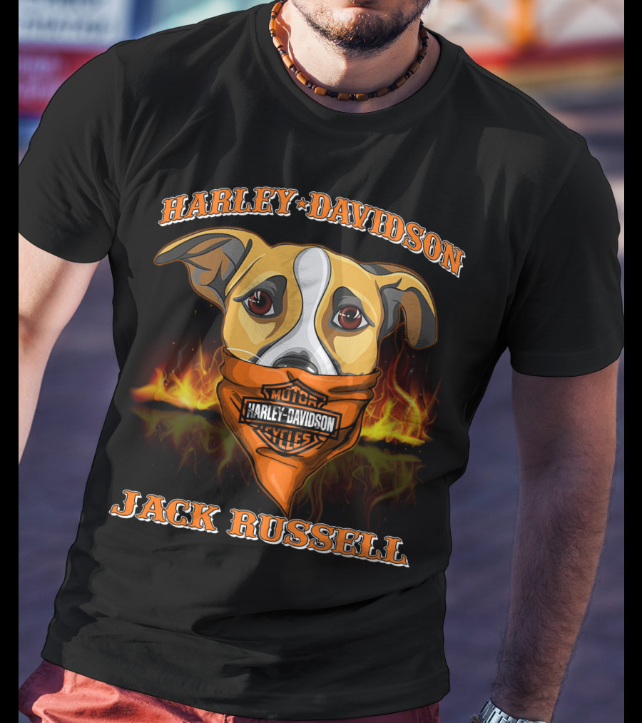 Harley Davidson Jack Russell Terrier Motorcycles Fiery Bandana T-Shirt