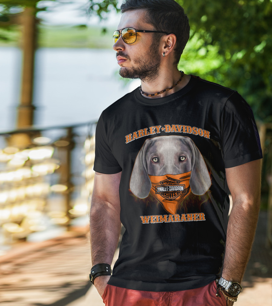 Harley Davidson Weimaraner Dog With Bandana T-Shirt