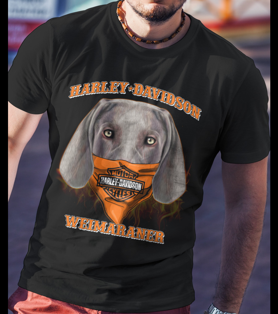 Harley Davidson Weimaraner Dog With Bandana T-Shirt