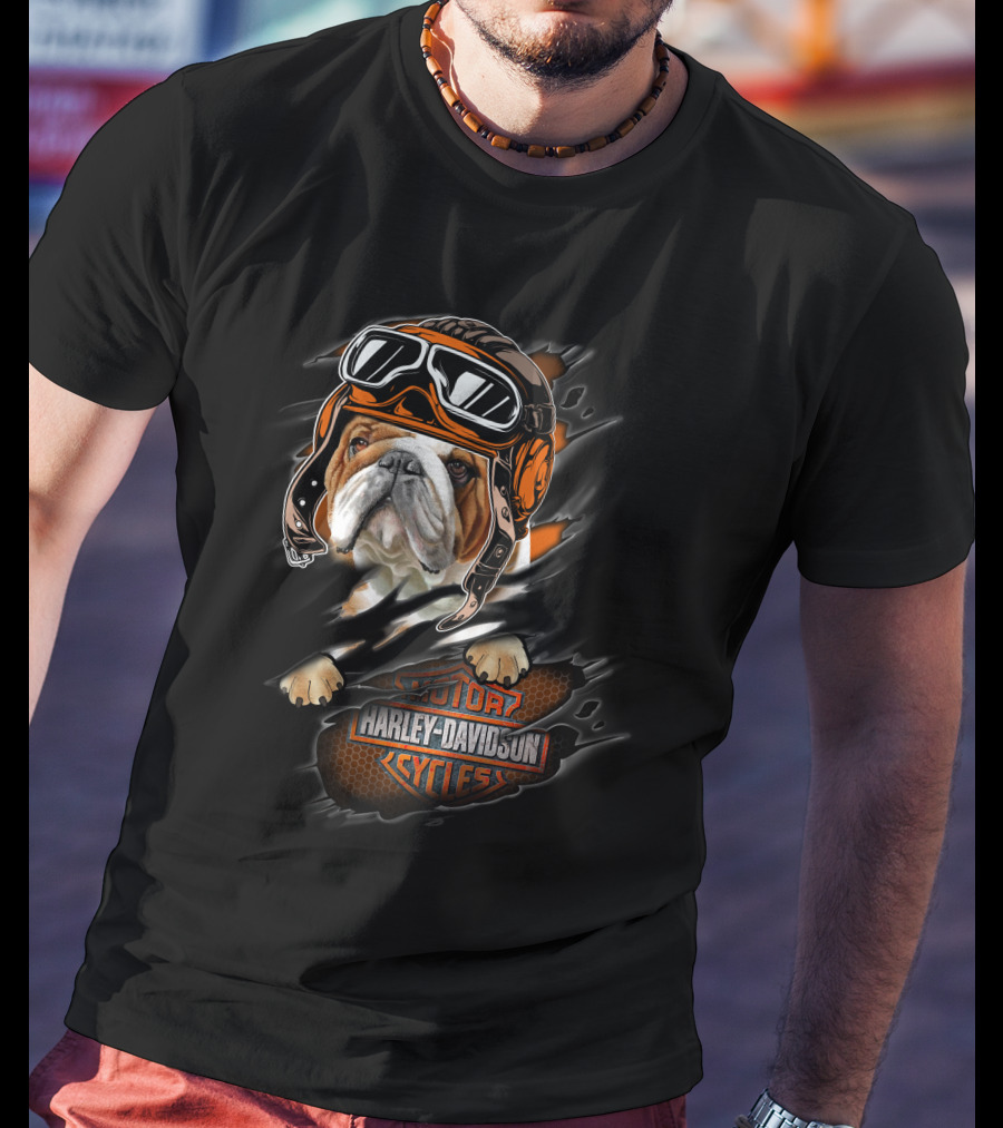 Bulldog With Helmet And Goggles Harley Davidson Cycles T-Shirt