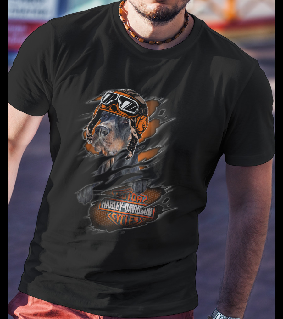 Doberman Harley Davidson Motor Cycles Helmet Goggles Tear T-Shirt