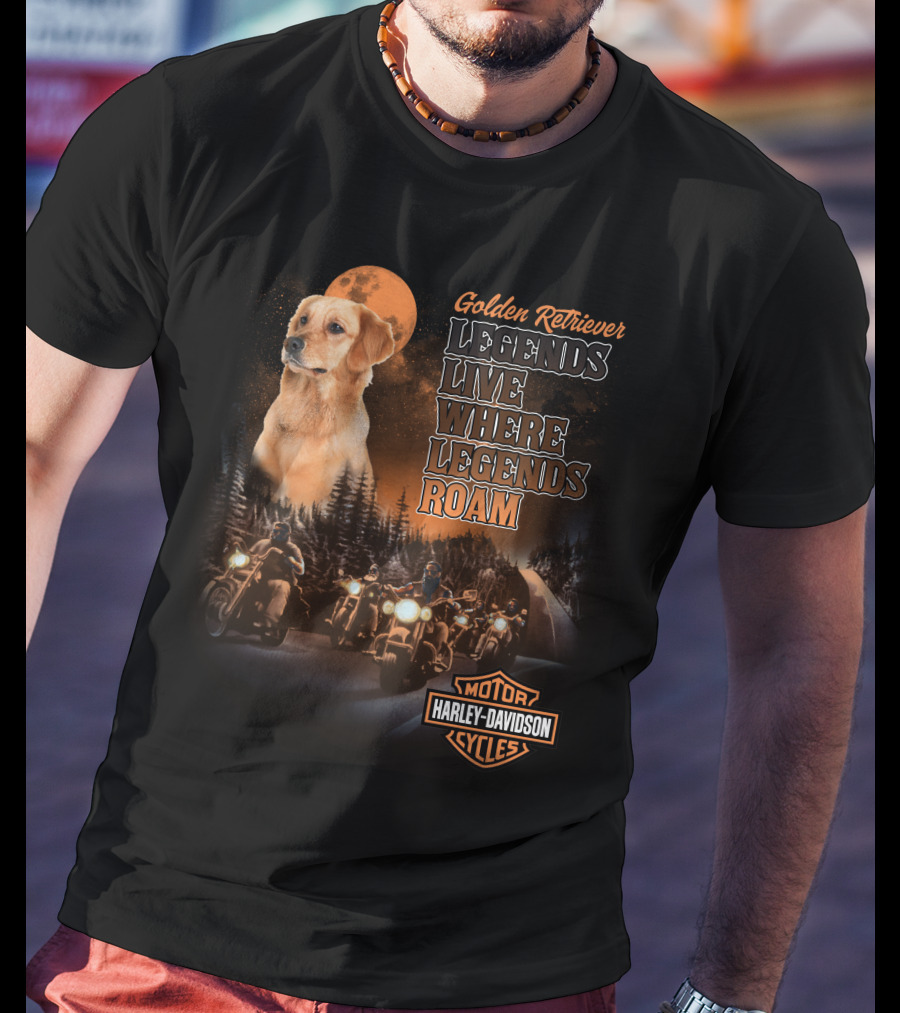 Golden Retriever Legends Live Where Legends Roam Harley Davidson Cycles T-Shirt