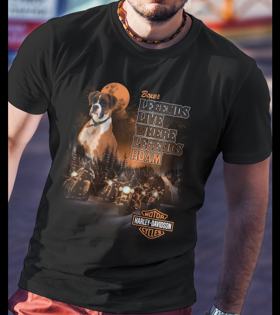 Boxer Harley Davidson Legends Live Where Legends Roam T-Shirt