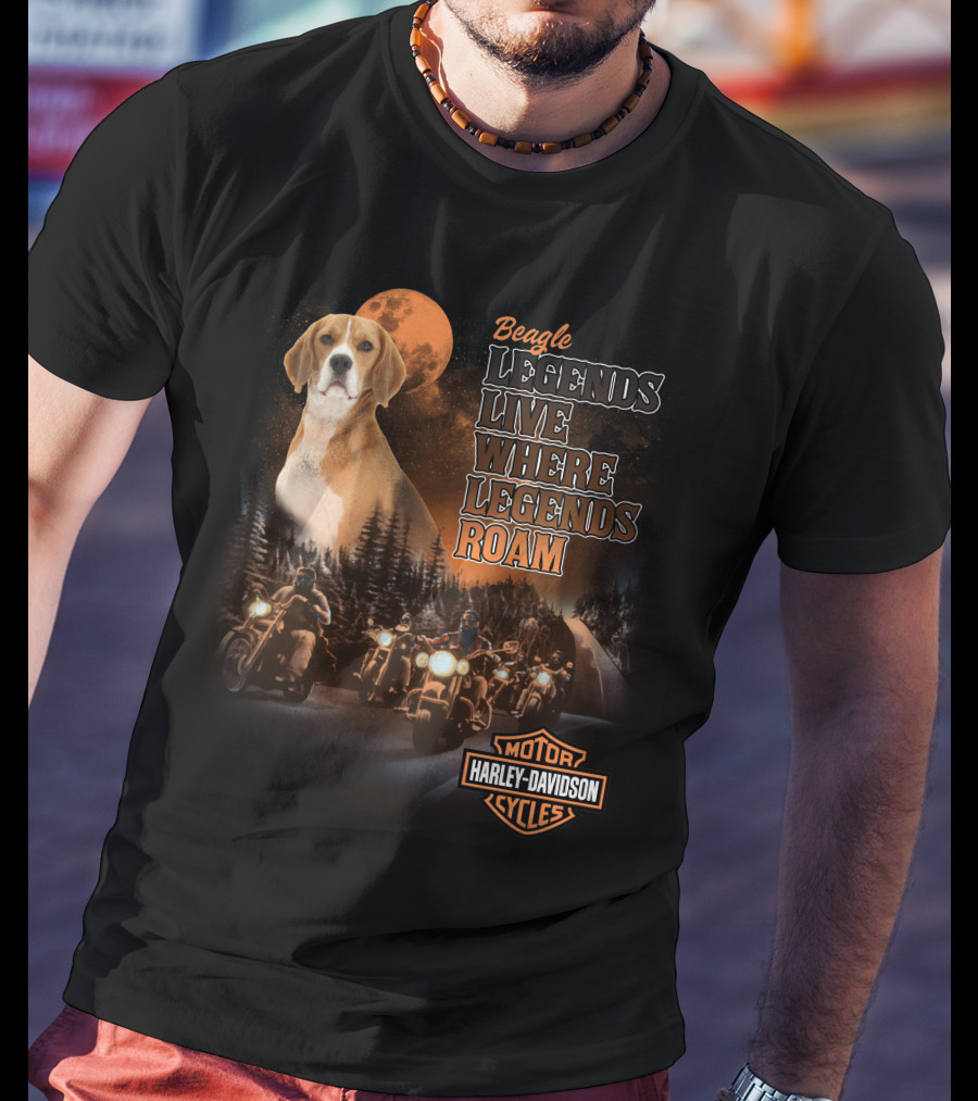 Beagle Legends Live Where Legends Roam Harley Davidson Cycles Moonlit Night T-Shirt
