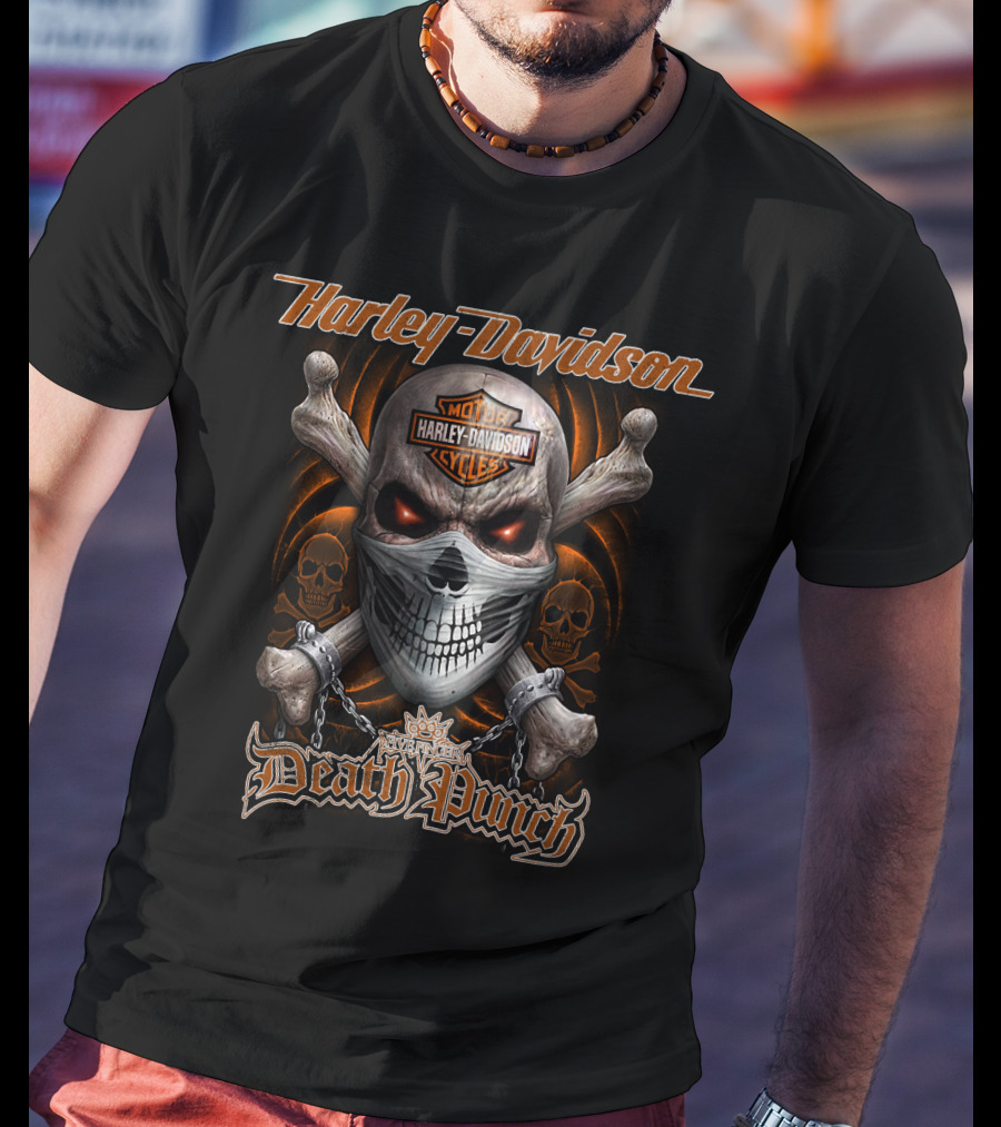 Harley Davidson Death Punch Skull With Logo And Crossbones T-Shirt