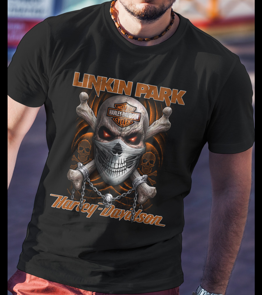 Linkin Park Harley Davidson Motorcycles Skull Chains T-Shirt