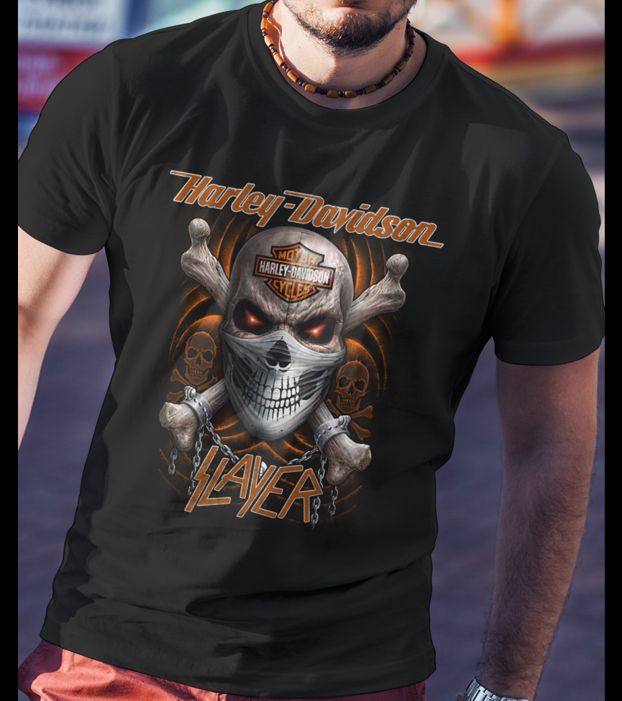 Harley Davidson Motor Cycles Slayer Skull Chains T-Shirt