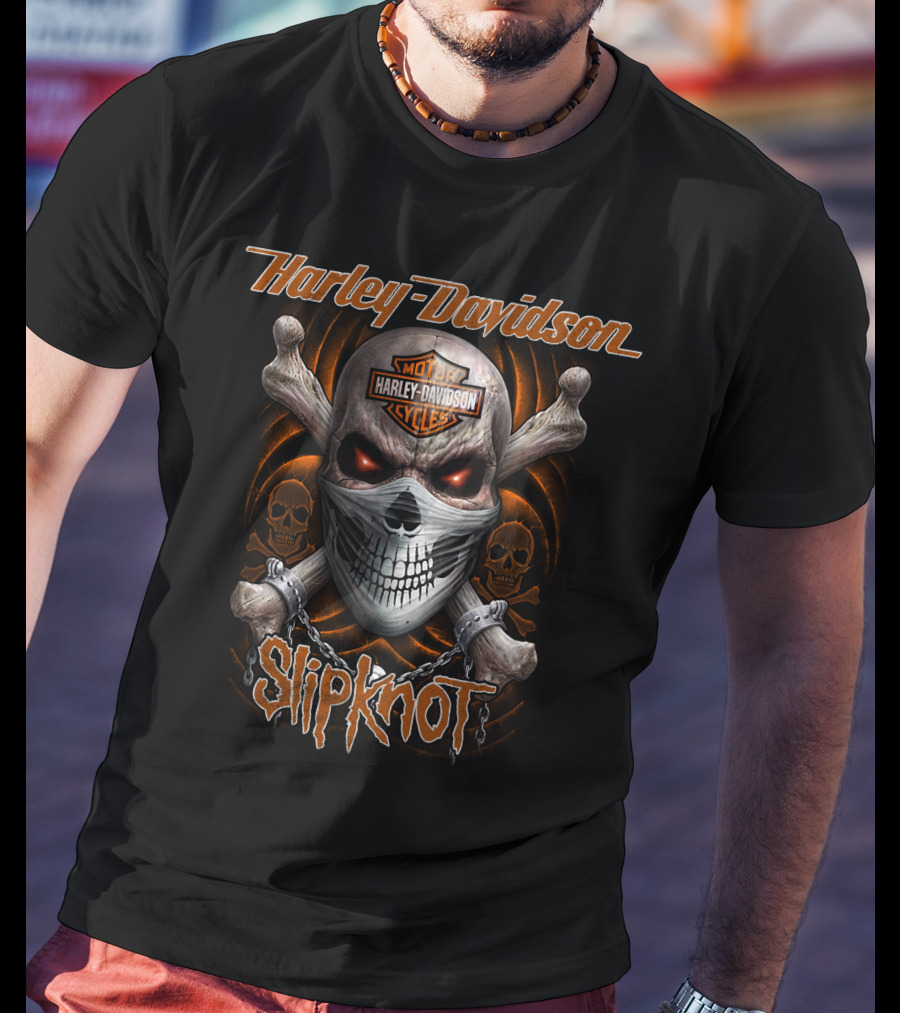Slipknot Harley Davidson Skull And Crossbones T-Shirt