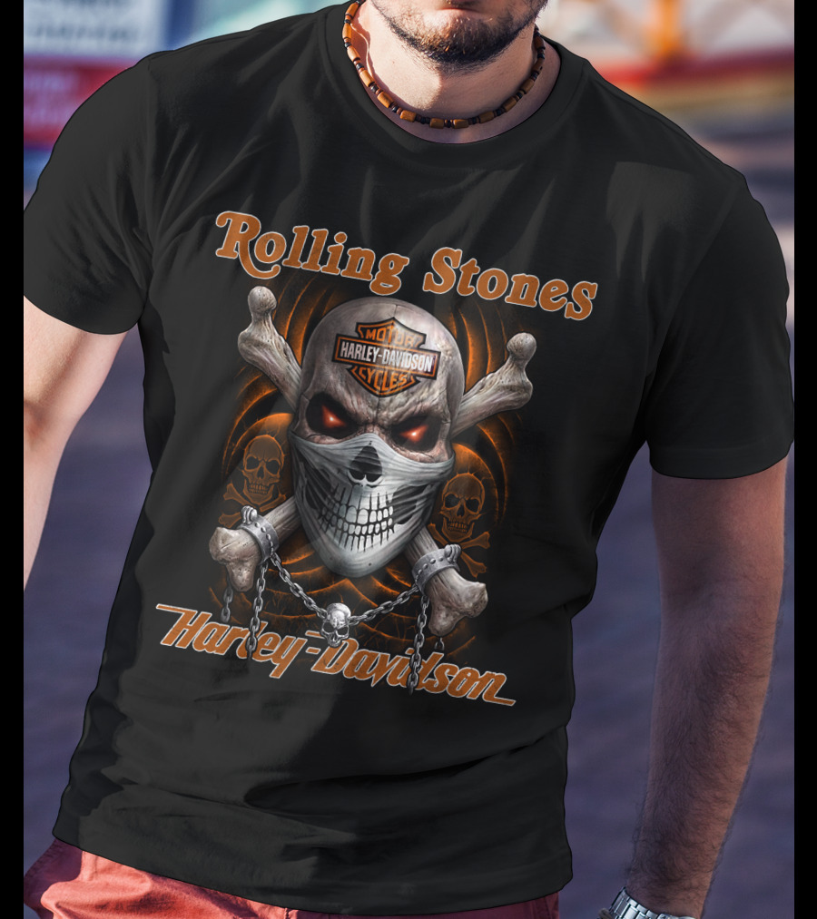 Rolling Stones Harley Davidson Motor Cycles Skull And Crossbones T-Shirt