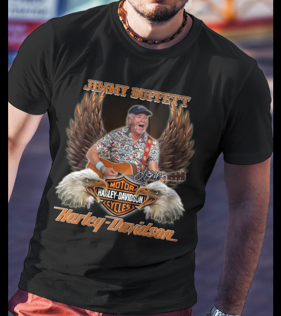 Jimmy Buffett Harley Davidson Motorcycles Signature Bald Eagles T-Shirt