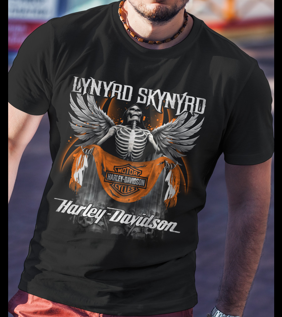 Lynyrd Skynyrd Harley Davidson Skeleton Wings Fusion T-Shirt