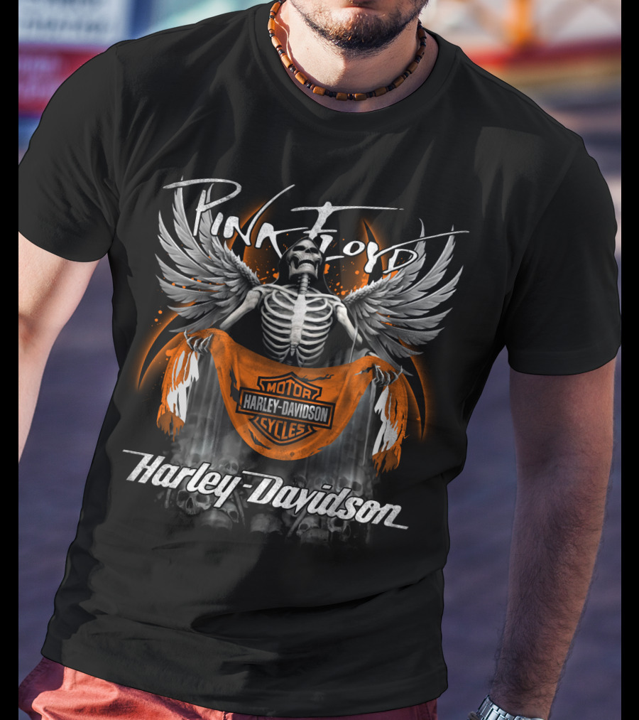 Pink Floyd Harley Davidson Motorcycles Winged Skeleton T-Shirt