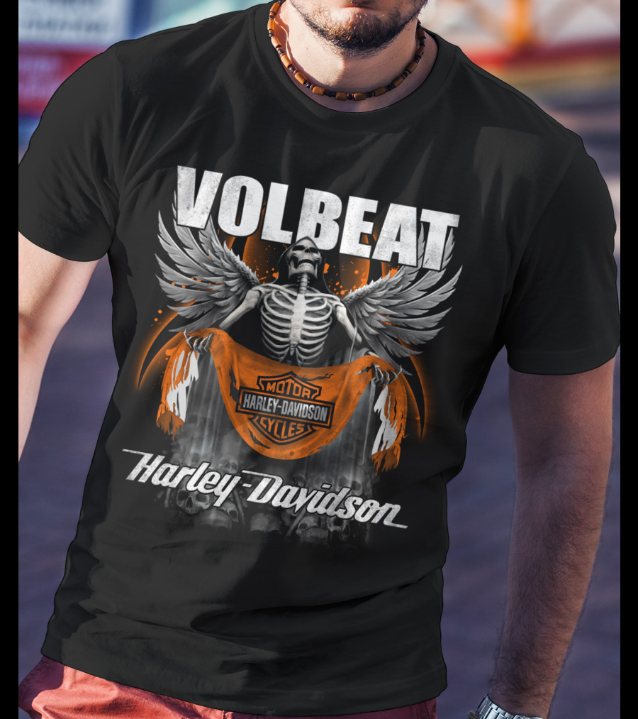 Volbeat Harley Davidson Motorcycle Skeleton Wings T-Shirt