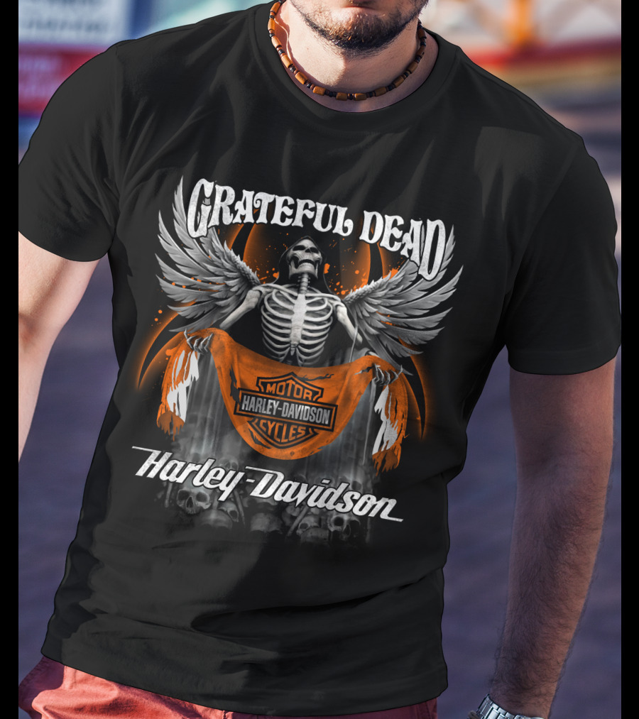 Grateful Dead Harley Davidson Motorcycles Skeleton With Wings T-Shirt