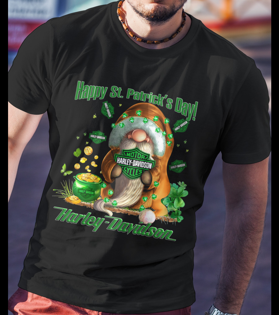 Happy St. Patrick's Day Harley Davidson Motorcycles Leprechaun Coin Clover T-Shirt