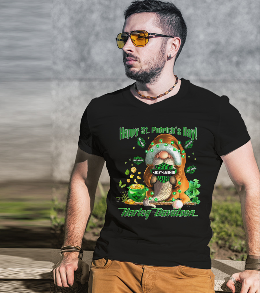 Happy St. Patrick's Day Harley Davidson Motorcycles Leprechaun Coin Clover T-Shirt