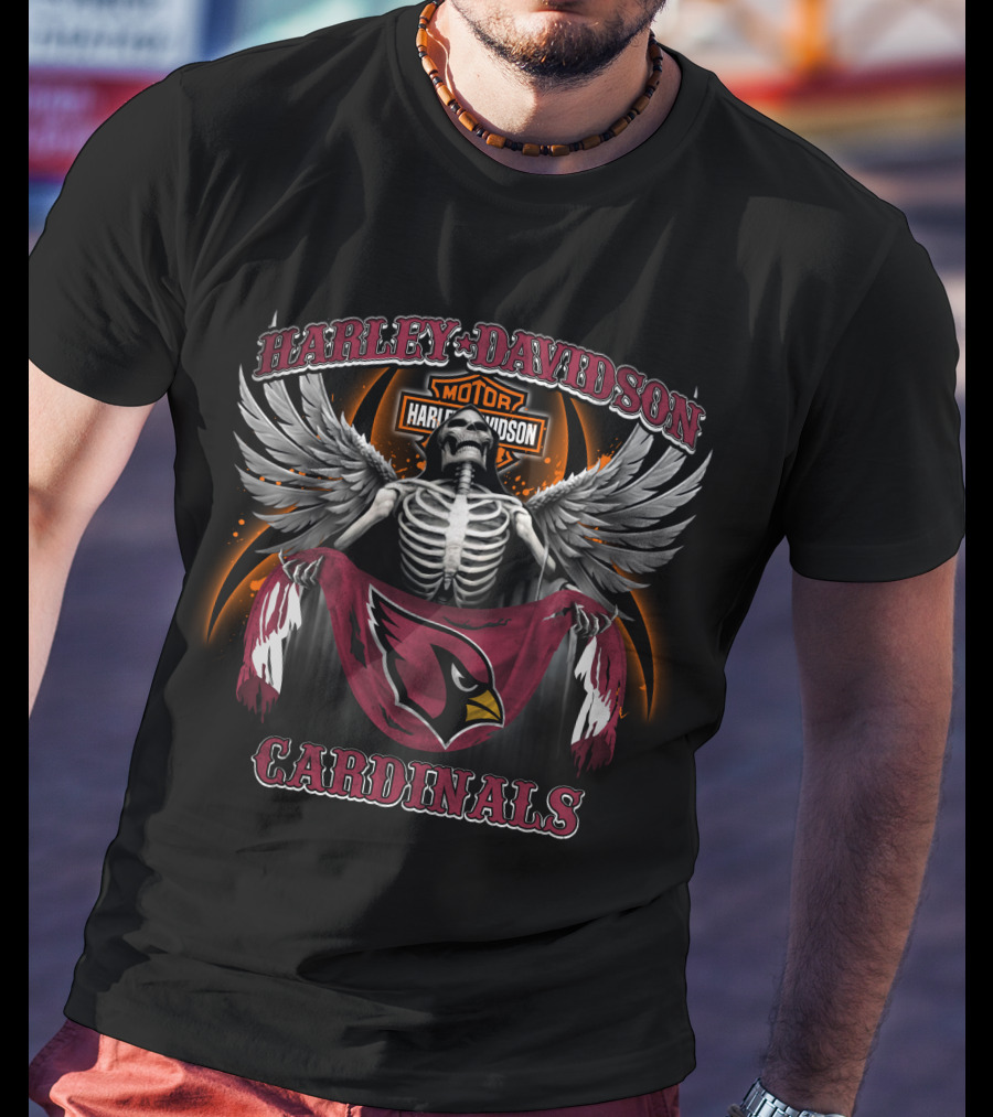 Harley Davidson Arizona Cardinals Skeleton Wings T-Shirt