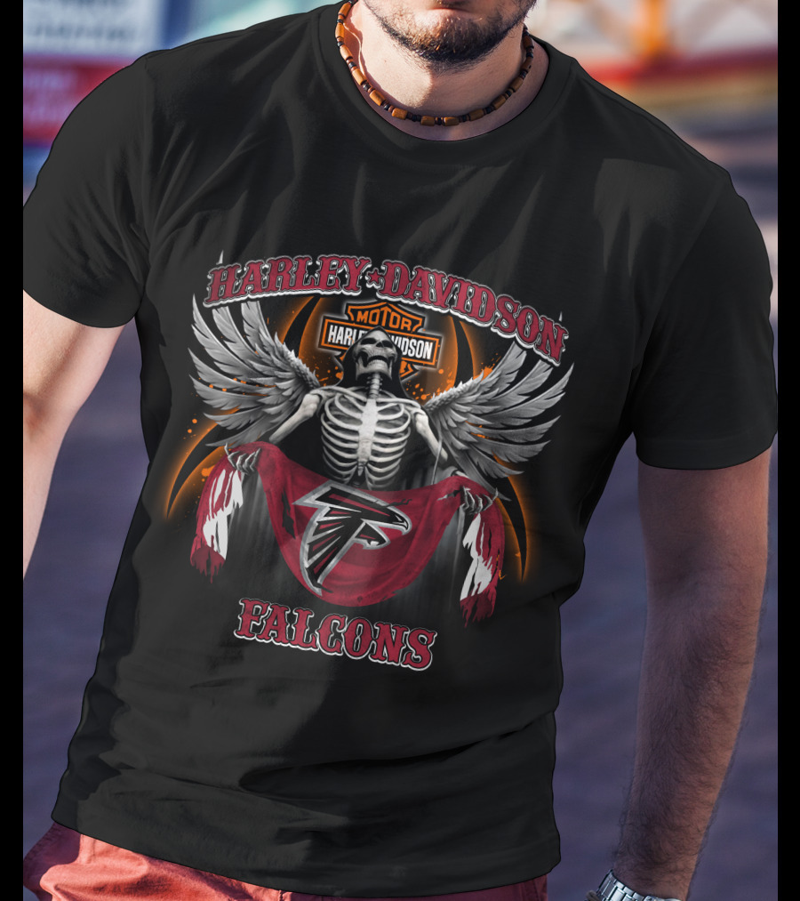 Harley Davidson Atlanta Falcons Skeleton Wings T-Shirt