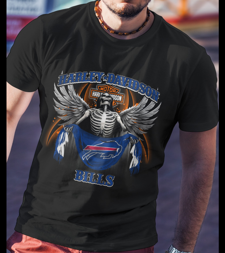 Harley Davidson Motor Buffalo Bills Skeleton Wings T-Shirt